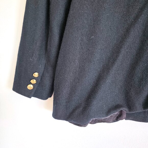 Vintage Black Wool Blazer Double Breasted Gold Buttons Classic Capsule Wardrobe - Picture 11 of 12